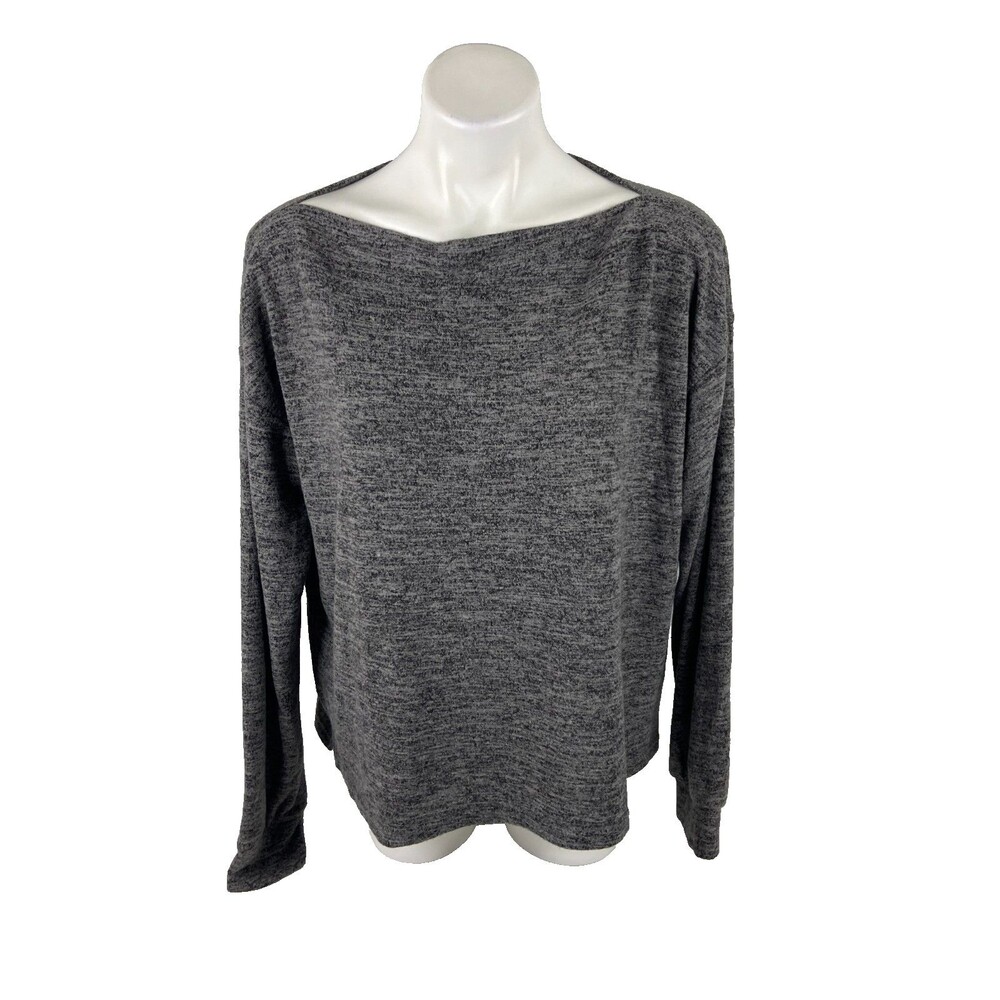 L Love Women Small Gray Top Demi Off Shoulder Boatneck Long Sleeve NWT